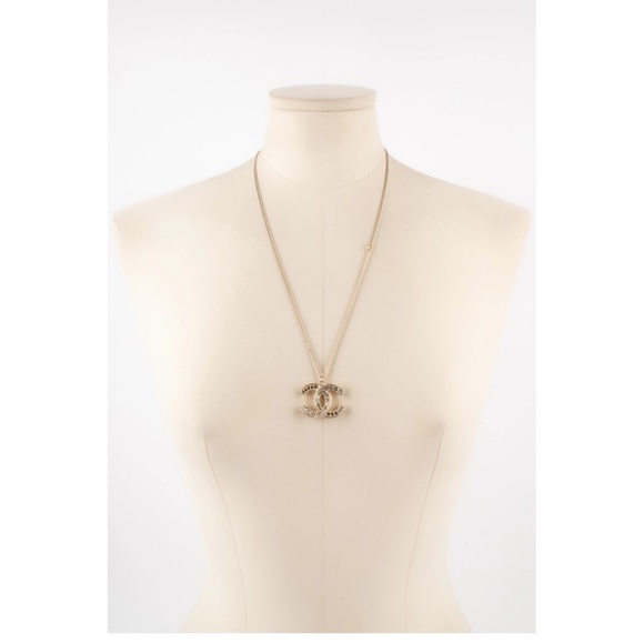 CHANEL Large Rhinestone Paved Gold and Silver Crystal Pendant Necklace - Picture 3 of 16